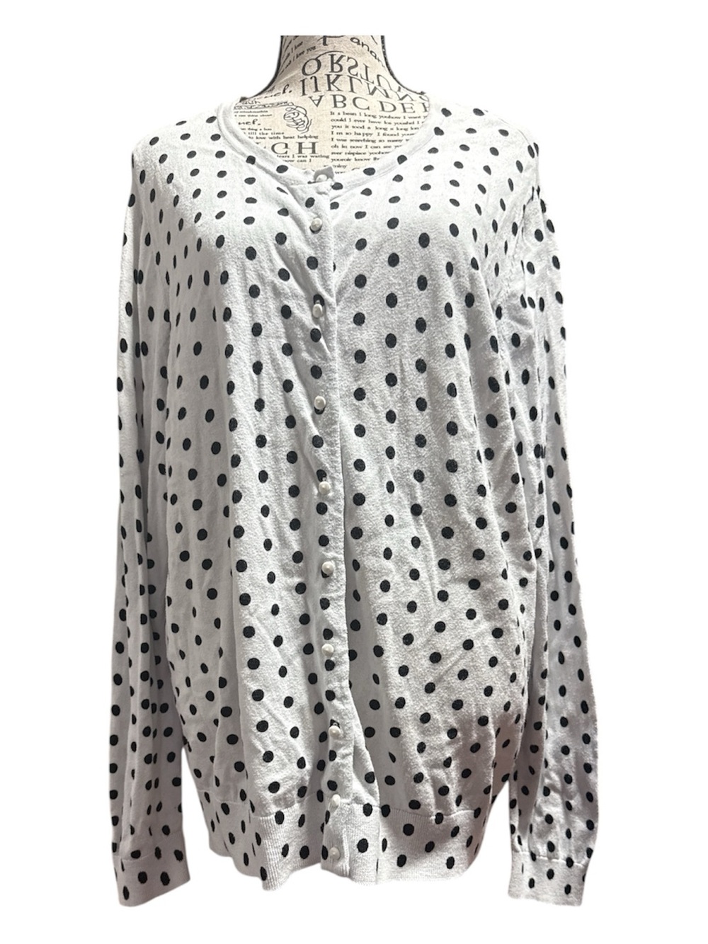 Lord & Taylor White Polka Dot Cardigan with Black Dots size 2X